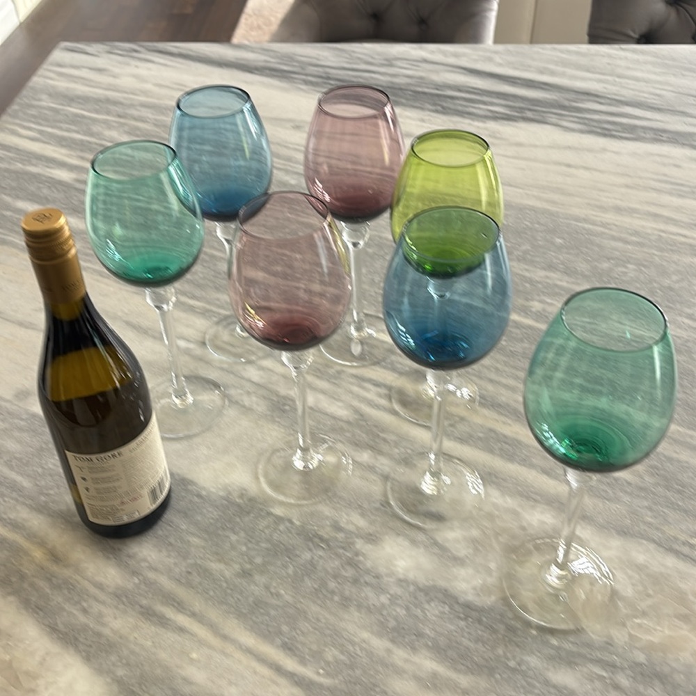 Vintage 1960s oversized multicoloured wine goblets tall MCM crystal clear China